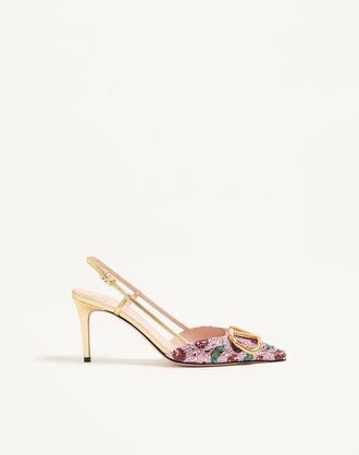 Valentino Garavani VLogo Signature Slingback D&eacute;collet&eacute; with Cherryfic embroidery 80mm Wo