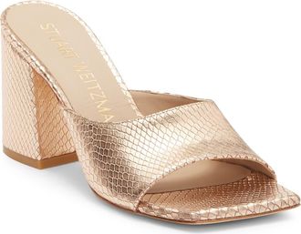 Stuart Weitzman Tia 85 Snakeskin Embossed Flare Block Sandal in Ballet at Nordstrom Rack, Size 5.5
