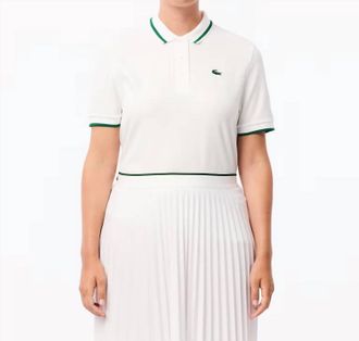 Lacoste Uv Protect Stripe Collar Tennis Polo In White