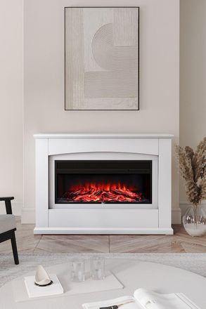 Living and Home Electric Fireplace with White Wooden Mantel