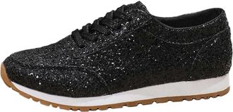Generic Sequin Trainers Womens Flat Low Glitter Shoes Comfortable Breathable Sports Shoes Trainers Outdoor Running Shoes Mens Wide Shoes (Black, 4.5)