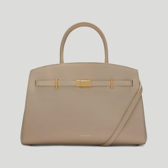 DeMellier The Midi Hudson in Light Taupe Small Grain Leather Crossbody bag