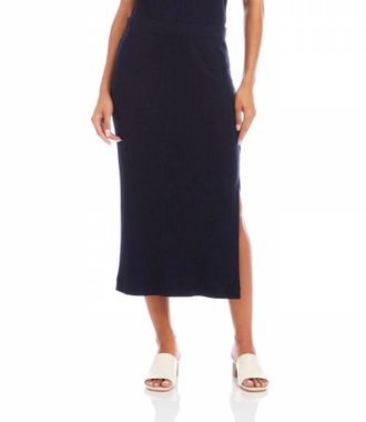 Karen Kane Ribbed Side-Slit Midi Skirt In Navy