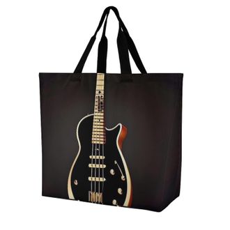 Generic Black Guitar Shopper Bag Large Capacity Carry Bag Handle Shopping Bags For Ladies Beach Daily Use