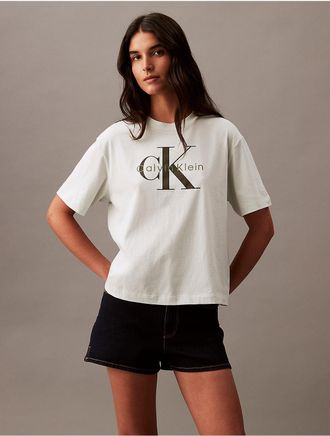 Calvin Klein Jeans Calvin Klein Womens Monogram Logo Graphic Boxy Crewneck T-Shirt - Grey - XS