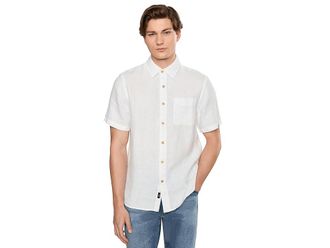 Faherty Short Sleeve Palma Linen Shirt Mens Clothing Bright White Basketweave : 2XL