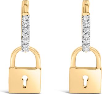 House of Brilliance 14K Yellow Gold Plated.925 Sterling Silver 1/6 Cttw Diamond Lock Hoop Earring