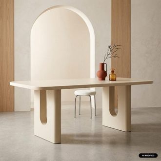 Sweeek Mesa de comedor acabado mate, 8 plazas, crema