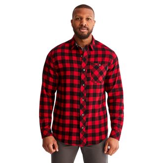 Timberland Mens Woodfort Mid-Weight Flannel Work Shirt Utility Button, Classic Red Buffalo Check, Medium