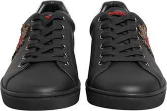 Dolce & Gabbana Black Leather Heart Embellished Sneakers Mens Shoes