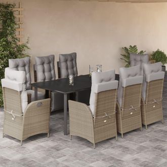 vidaXL Set Comedor De Jard&iacute;n 9 Pzas Con Cojines Rat&aacute;n Sint&eacute;tico Beige Vidaxl