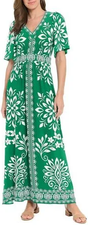 London Times Flutter Sleeve Maxi Dress in Green/Whte at Nordstrom Rack, Size Medium