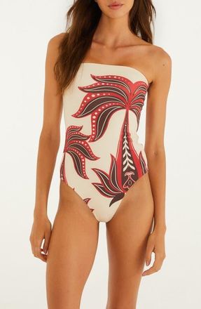 Farm Rio Ainika Garden Strapless One-Piece Swimsuit in Red at Nordstrom, Size X-Small