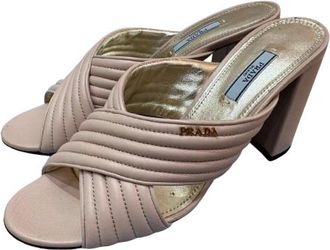 Prada Nude Leather Heeled Mules Size 39.5