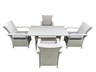 Fimous Rattan Garden Furniture Set with Rectangular Dining Table & Dining Chairs 4 Seater Light Grey Mixed