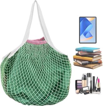 Generic Mesh Grocery Bag - Cotton Mesh Bag with Lining | Shoulder Travel Beach Bags | Reusable Grocery MeshBags | Stretchable Organizer Long Handle Reusable S