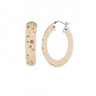 Gold & Honey Womens Large Oval Confetti Hoop Earrings In Champagne