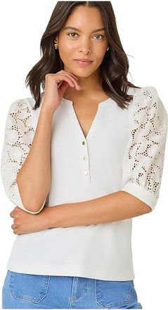 Lilly Pulitzer Ronson Eyelet Knit Top Womens Clothing Resort White : XXS, Cotton/Modal/Spandex