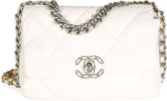 Chanel White Quilted Leather Small 19 Flap Bag (Authentic Pre-Loved)