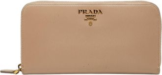 Prada Beige Leather Long Wallet (Bi-Fold) (Pre-Owned)