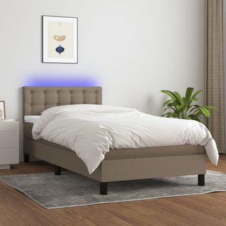 vidaXL Cama Box Spring Colch&oacute;n Y Luces Led Tela Gris Taupe 90x190 Cm Vidaxl