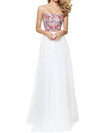 Sherri Hill Embroidered Strapless Prom Dress In Ivory/multi