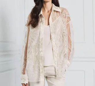 Access Sheer Embroidered Blouse In Vanilla