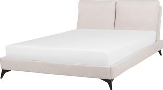 Beliani Cama Con Somier De Chenilla Beige Claro 140 X 200 Cm Base De Listones Doble Moderno Melle