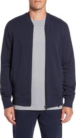 Hanro Living Cotton Zip-Up Jacket in Black Iris at Nordstrom, Size X-Large
