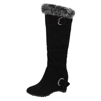 Generic Womens Winter Boots Fur Lined Warm Snow Boots Fashion Solid Color with Belt Buckle Suede Orthopedic Thermal Knee High Shoes Ladies Comfortable Non-Sli