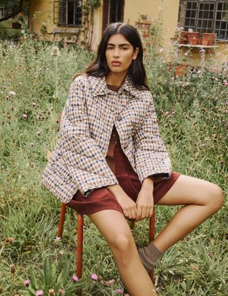 Nobody's Child Beige Check Frill Quilted Jacket