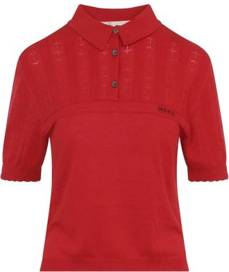 Marni Pointelle Knit Polo - Dames - Polos - Rood - XS - Wol - Tops