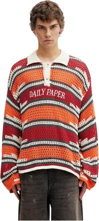 Daily Paper Clothing Kente Stripe Gebreide Polo - Heren - Ronde hals truien - Veelkleurig - L - Katoen - Truien & Vesten