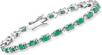 Ross-Simons Emerald Bracelet With Diamond Accents in Sterling Silver
