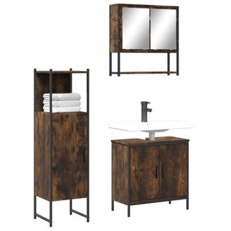Berkfield Home 3 Piece Bathroom Furniture Set Smoked Oak Engineered Wood in Brown