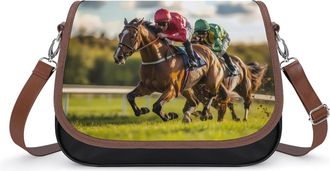 Generic Racehorses Jockeys Racing Crossbody Bag Womens Handbag PU Message Bags Shoulder Purse with Adjustable Strap