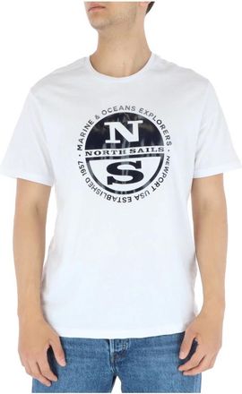 North Sails Wit Print Korte Mouw T-shirt - Heren - T-shirts - Wit - XL - Katoen - Tops