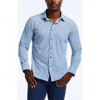Robert Graham Wilshire Classic Fit Crosshatch Print Knit Button-Up Shirt in Blue at Nordstrom Rack, Size Xxx-Large