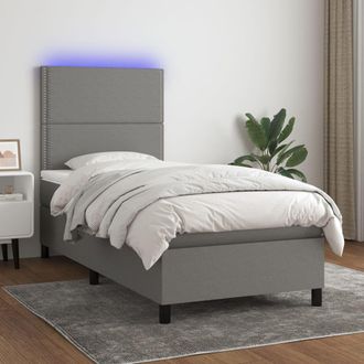 vidaXL Vidaxl - Cama Box Spring Colch&oacute;n Y Luces Led Tela Gris Oscuro 90x200 Cm