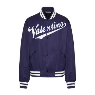 Valentino Blue Embroidered Logo-Patch Bomber Jacket - male - Valentino - Bomber Jackets - Blue - M - Jackets