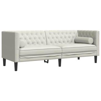 vidaXL Sof&aacute; Chesterfield 3 Plazas Con Cojines Terciopelo Blanco Crema Vidaxl