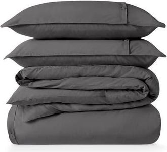 Bare Home 100% Organic Cotton Percale Duvet Cover and Sham Set in Grey at Nordstrom, Size California King