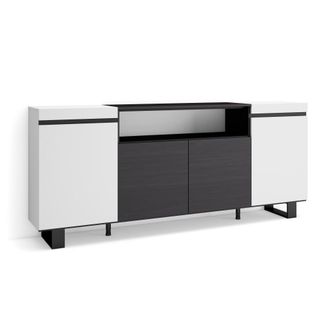 Skraut Home Aparador efecto madera blanco y negro 200x35x87cm con patas