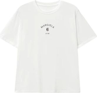 Maison Margiela Camiseta de Algod&oacute;n con Cuello Redondo y Logo - Tops - Hombre - Blanco - XL