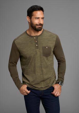 Arizona Longsleeve ARIZONA, Herren, Gr. L (52/54), gr&uuml;n (khaki), Single Jersey, Obermaterial: 100% Baumwolle, meliert, regular fit, Rundhals, Shirts Longsleev