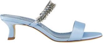 Manolo Blahnik Kifasan Mules met middelhoge hak - Dames - Muiltjes - Blauw - 39 EU - Leer - Schoenen