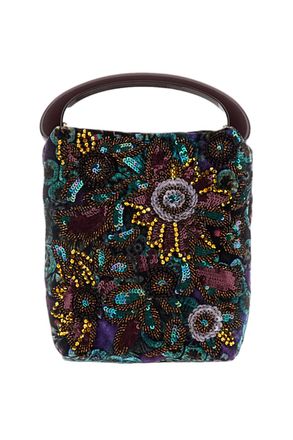 Dries Van Noten Multicolor Printed Velvet Bead Sequin Floral Shoulder Bag