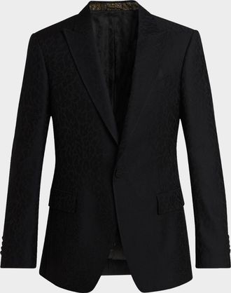 Etro Mens Leopard-Jacquard Single-Breasted Sport Coat