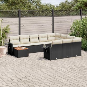 vidaXL Set De Sof&aacute;s De Jard&iacute;n 11 Pzas Y Cojines Rat&aacute;n Sint&eacute;tico Negro Vidaxl
