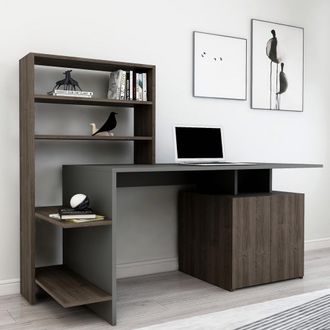Dmora Escritorio Recco, 8 Estantes, 2 Puertas, 7 Compartimentos, 146x60x74h Cm Negro Antracita